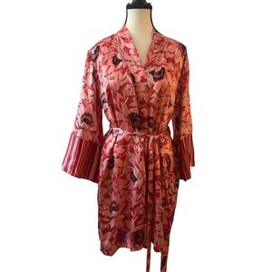 Vintage August Moon 100% Silk Pink Floral Robe